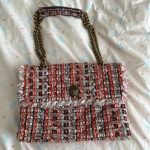 Kurt Geiger Large Orange Tweed Kensington Chain Bag